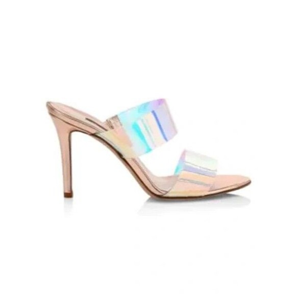 SJP Sarah Jessica Parker Iridescent PVC Mule Sandal Heels Women 8.5 EU 39 - Picture 1 of 16